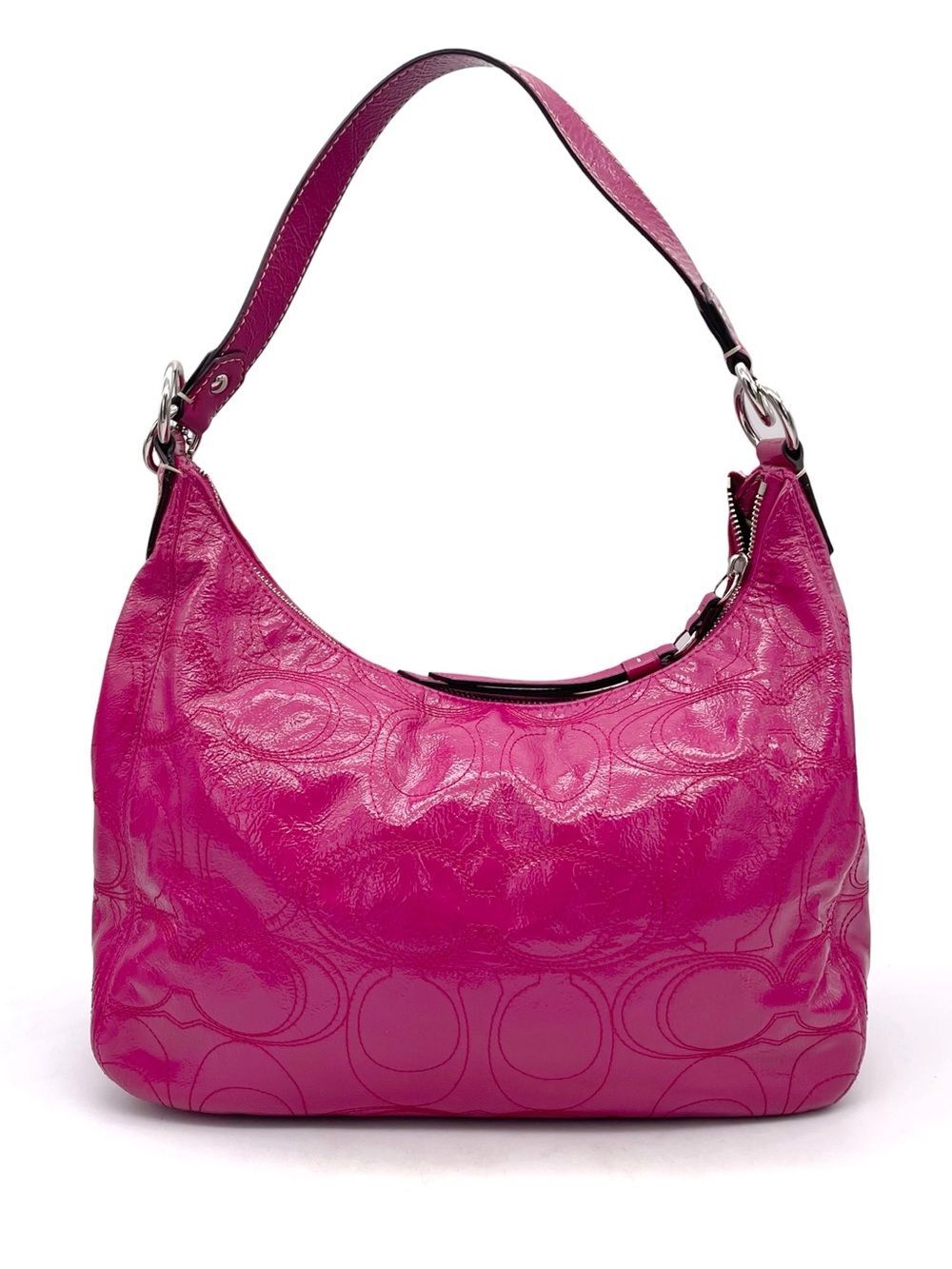Coach F19282 1941 C Stitch Patent Leather Hobo Shoulder Bag Magenta Pink Purse - Picture 3 of 15